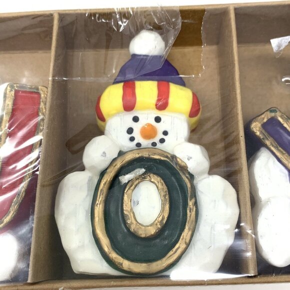 Christmas Candles Snowman JOY Santa Claus Figural Set of 6 Small Tea Lights - Picture 3 of 7